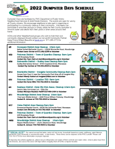 Dumpster Days Schedule 2022 FINAL 1 232x300 - 2022 DUMPSTER DAYS: Potomac District ~ Town of Quantico Cleanup