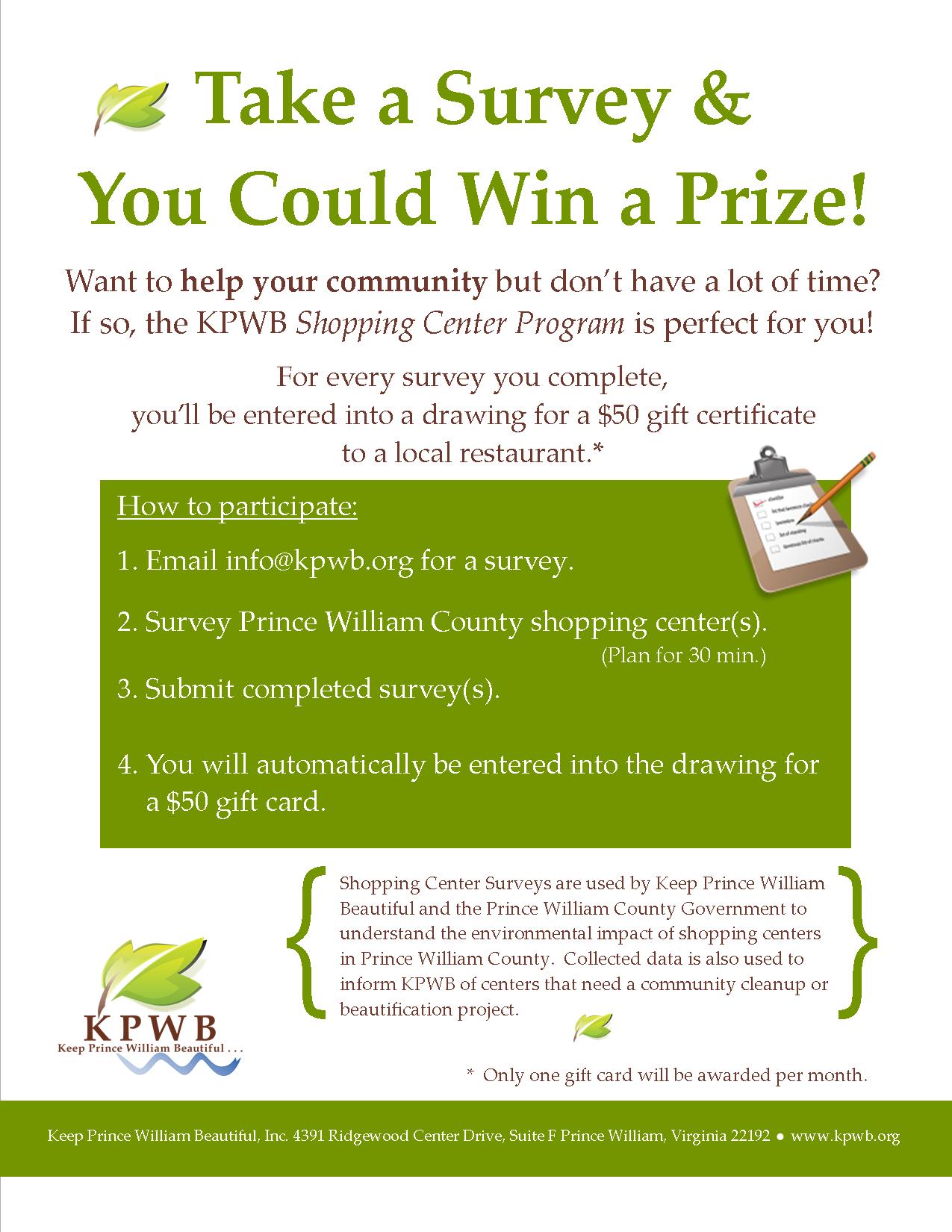 Survey a Shopping Center and You Could Win a Prize!